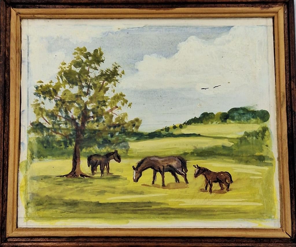 Schilderij voor poppenhuis Landschap met paarden, Ophalen of Verzenden, Gebruikt, Poppenhuis