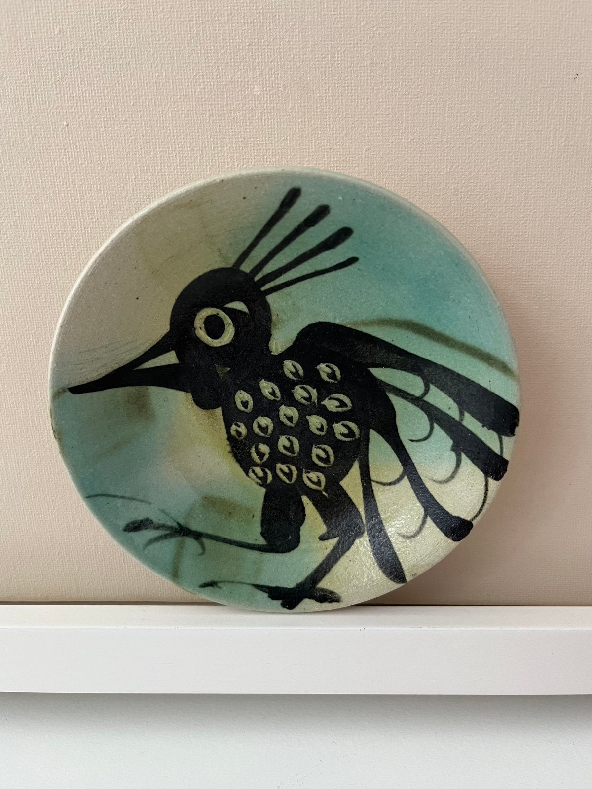Vintage bordje met vogel, Ophalen of Verzenden