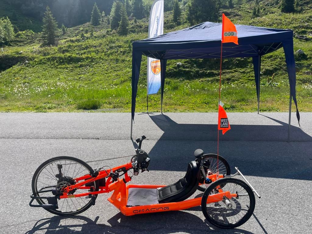 Handbike O Racing. Nette Handbike! Compleet!, Gebruikt, Bovenstuur, Schijfrem, Ophalen