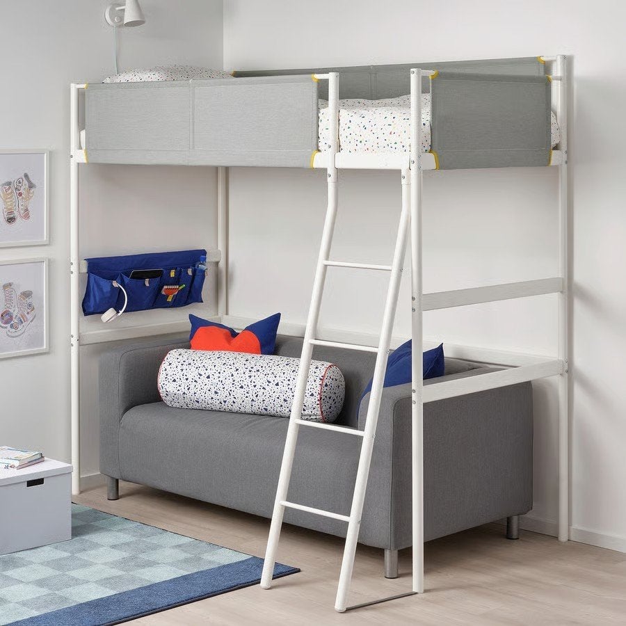VITVAL Stapel bed hoogslaper, wit/lichtgrijs, 90x200 IKEA, Ophalen, 90 cm, Eenpersoons, Zo goed als nieuw