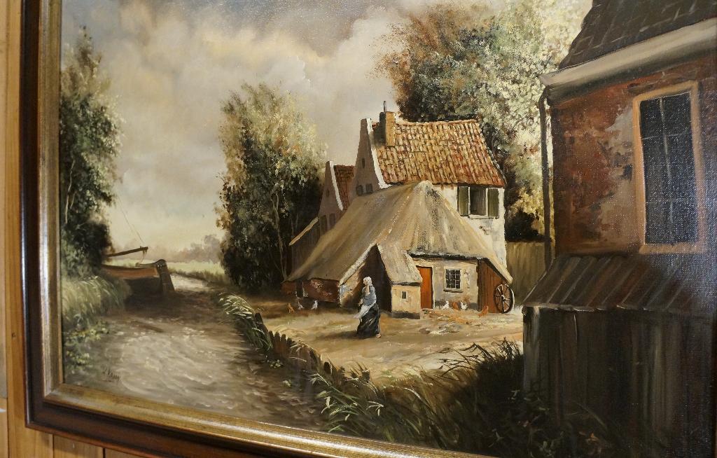 Hollands Landschap Boerderij olieverf Willem Kroon schilder, Ophalen