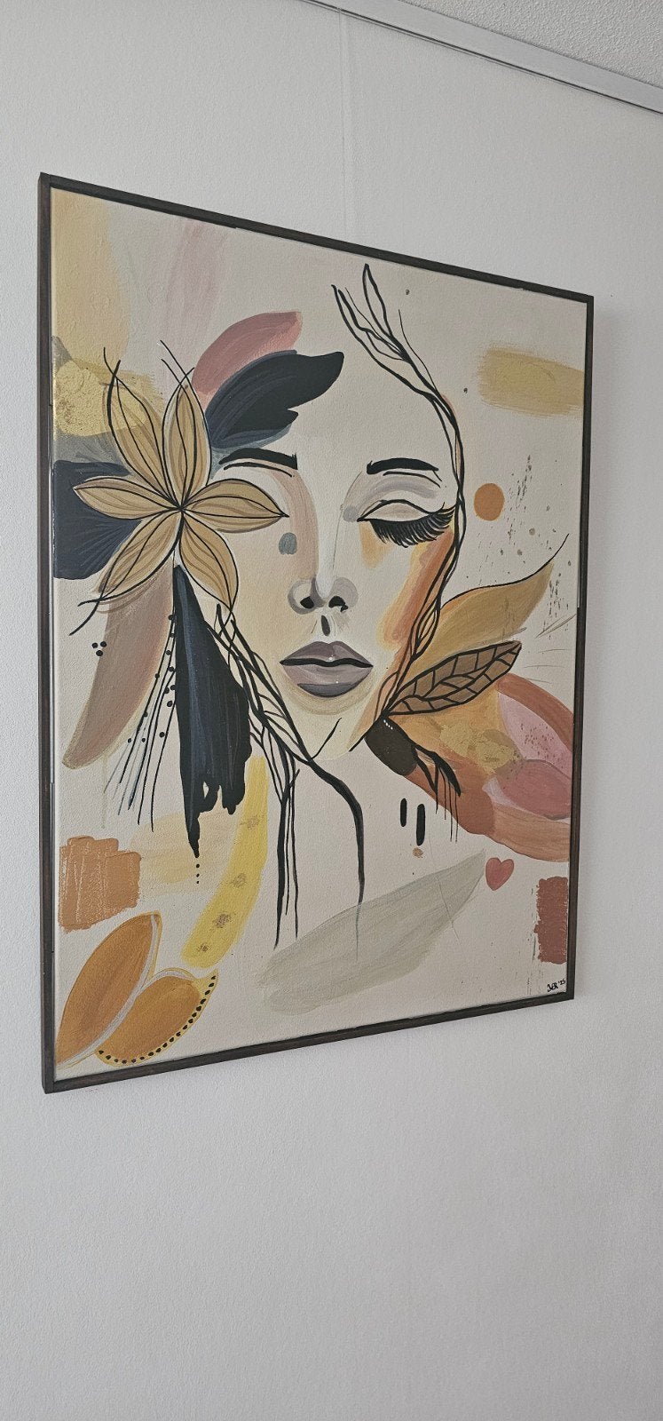 Amateur schilderij: Vrouw met bloem, Antiek en Kunst, Ophalen of Verzenden, Handgeschilderd, Textiel, Figuren