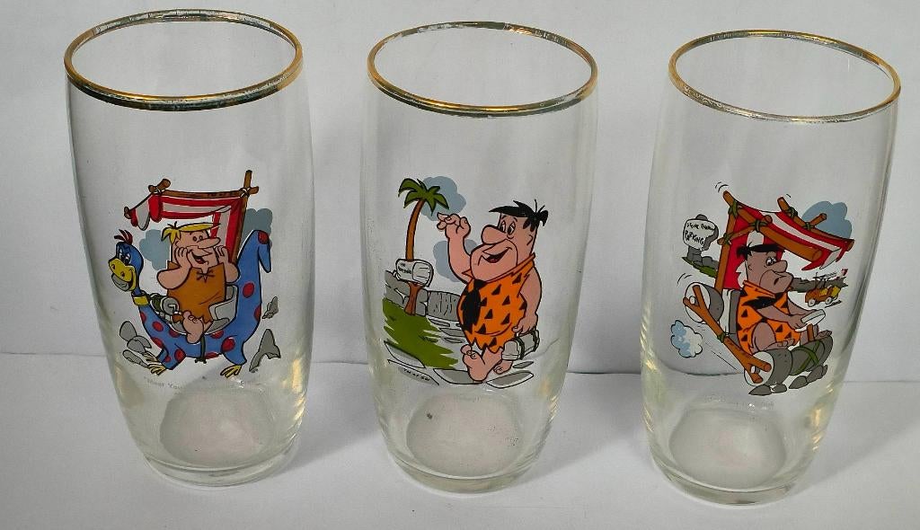 6 Flintstones glazen jaren 60, Antiek en Kunst, Antiek | Glas en Kristal, Ophalen of Verzenden