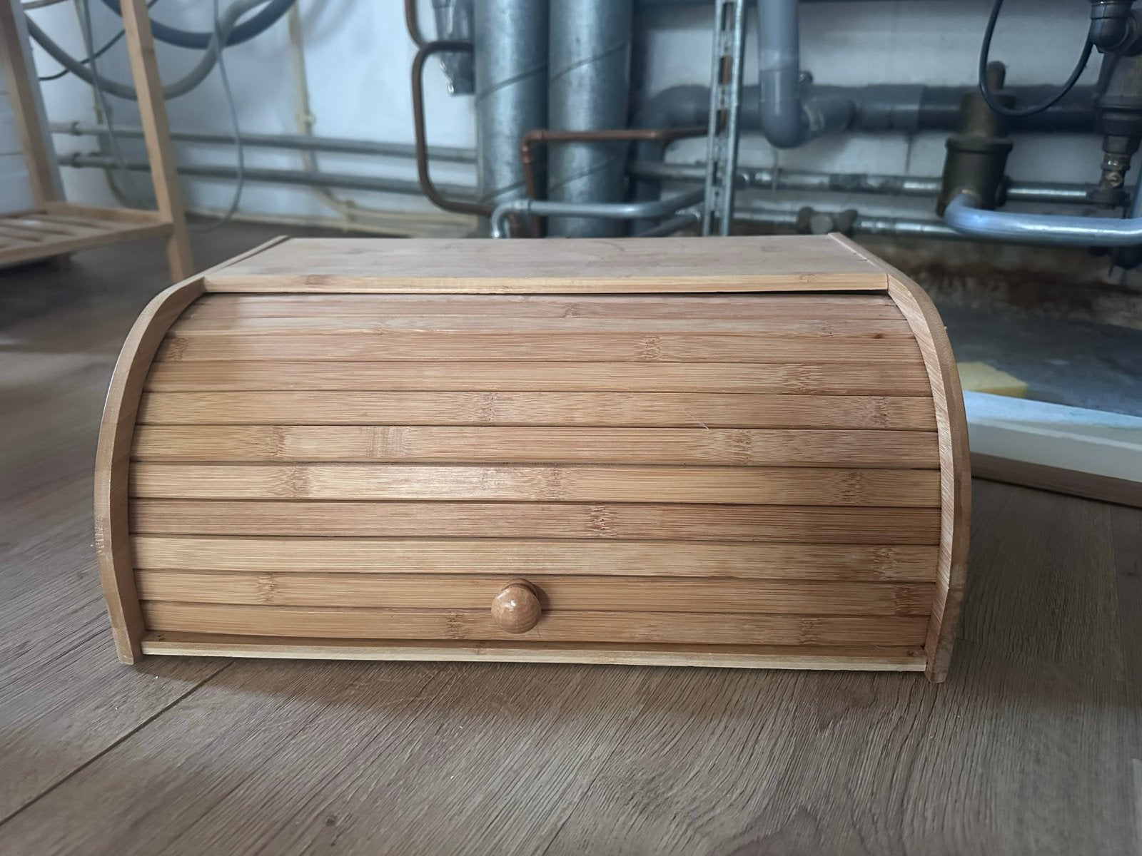 Bamboe broodtrommel met rolluik, Huis en Inrichting, Ophalen, Gebruikt, Hout, Broodtrommel