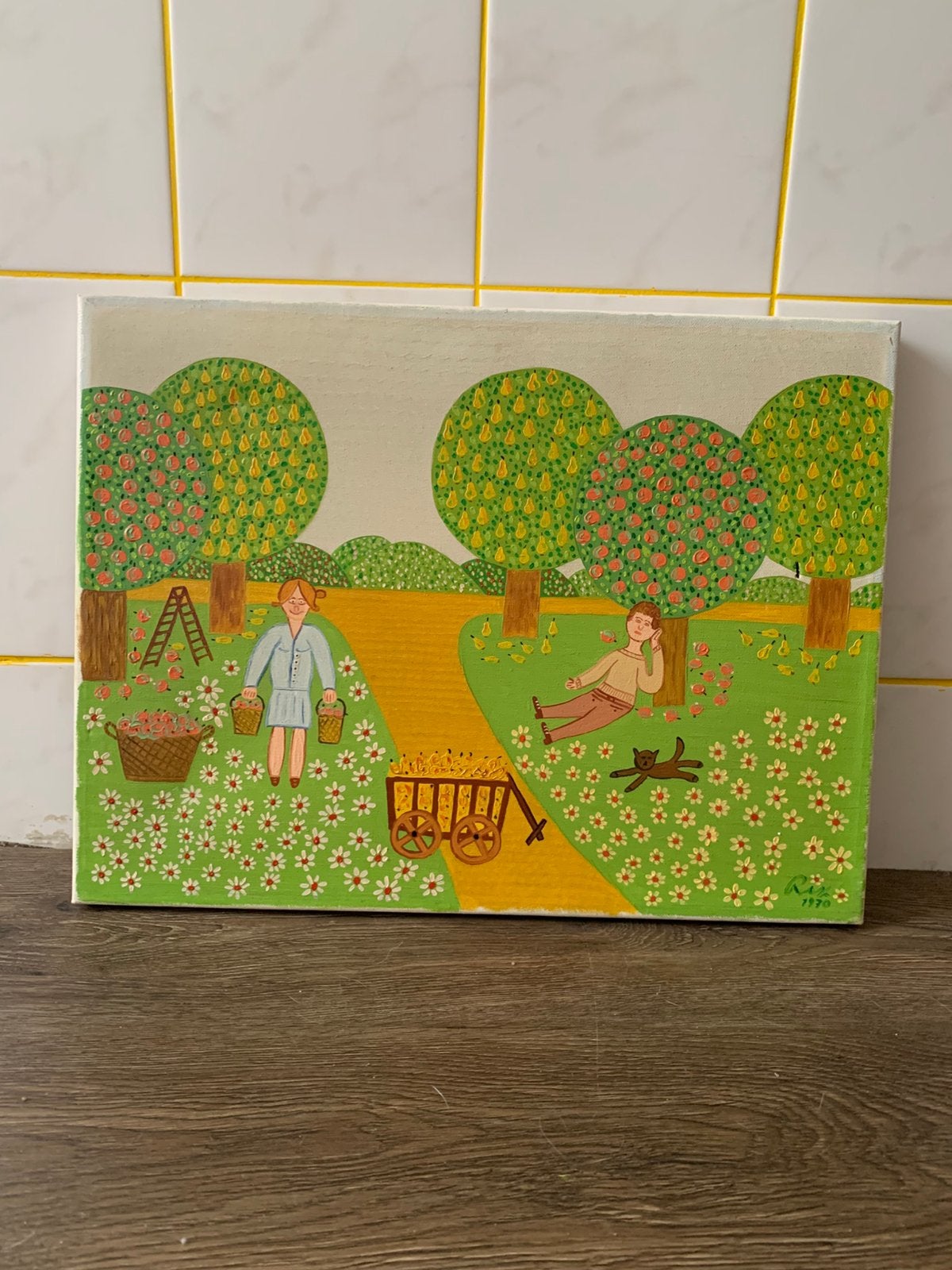 Uniek naïef schilderij gesigneerd 1970, Ophalen of Verzenden