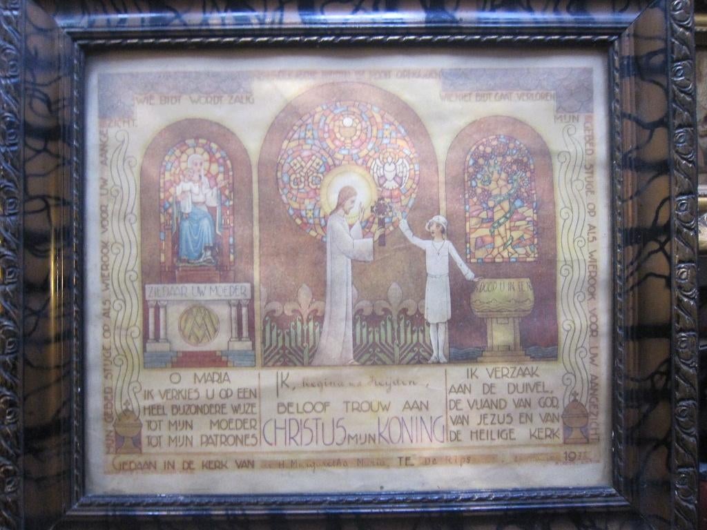 Religieuze Prent Mooie lijst, Verering Maria Kerk Tilburg, Antiek en Kunst, Ophalen of Verzenden