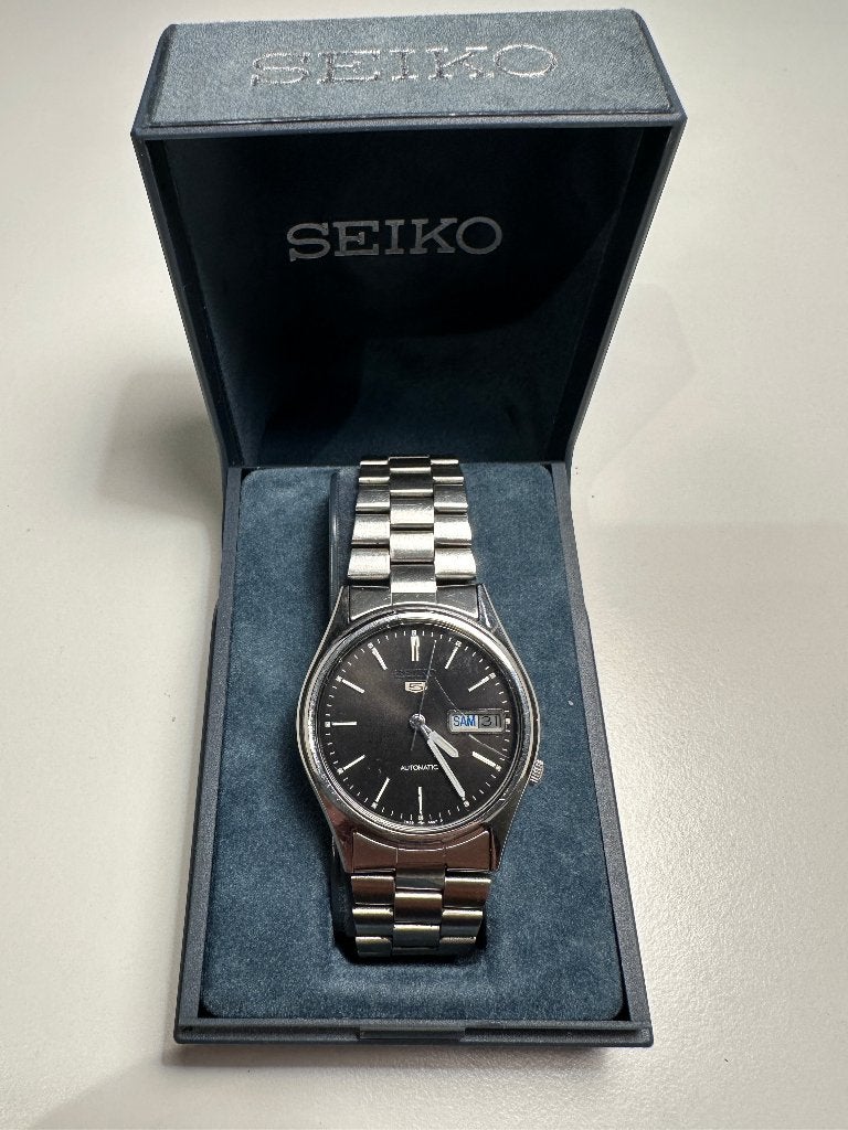 Vintage Seiko 5 Automatic – Black Dial, Gebruikt, Staal, Verzenden, Polshorloge