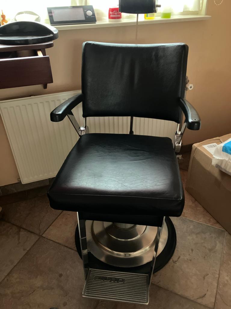2 Vintage Kappersstoelen - Zwart Leer en Metaal, Huis en Inrichting, Stoelen, Ophalen, Gebruikt, Twee, Zwart