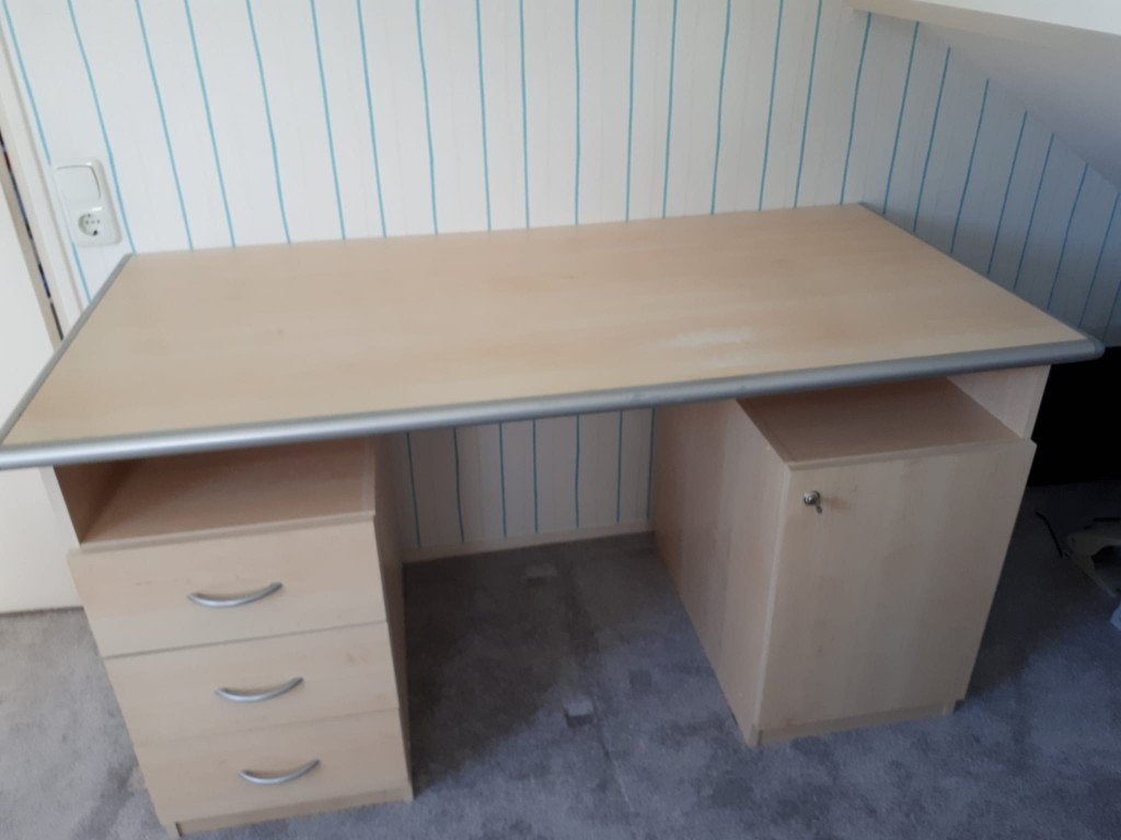 Bureau met 2 kastjes in Ahorn kleur/motief, Ophalen, Met lades, Gebruikt, Hout