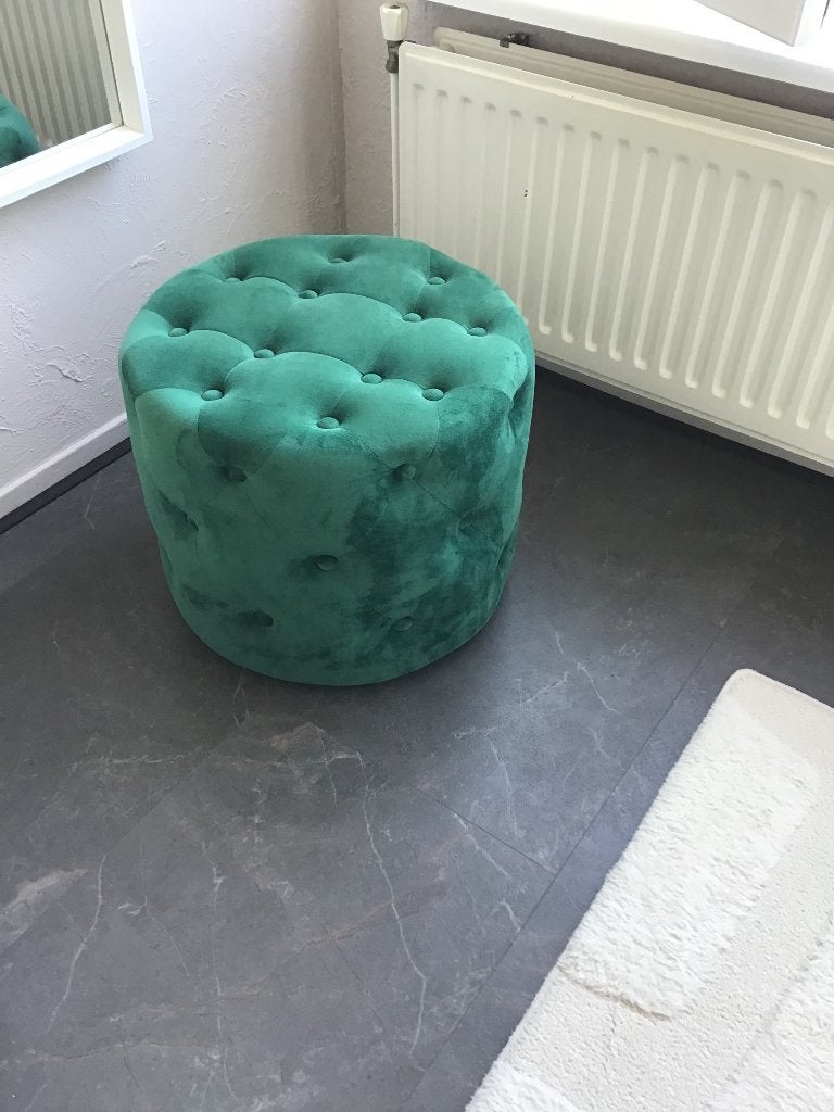 Groene velours ronde poef, Ophalen, Minder dan 50 cm, Rond, Minder dan 50 cm