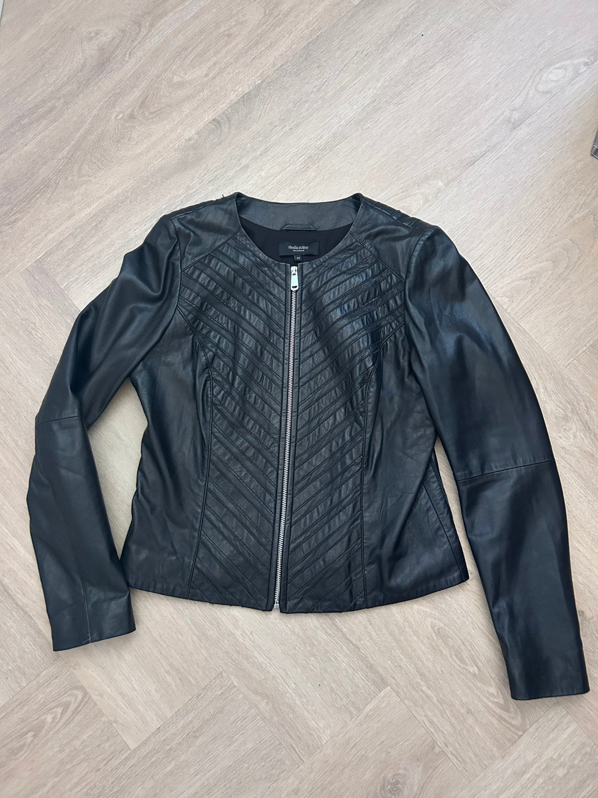 Echt leder Claudia Strater gevoerd zwart jasje izgst, Maat 38/40 (M), Zwart, Ophalen of Verzenden, Zo goed als nieuw