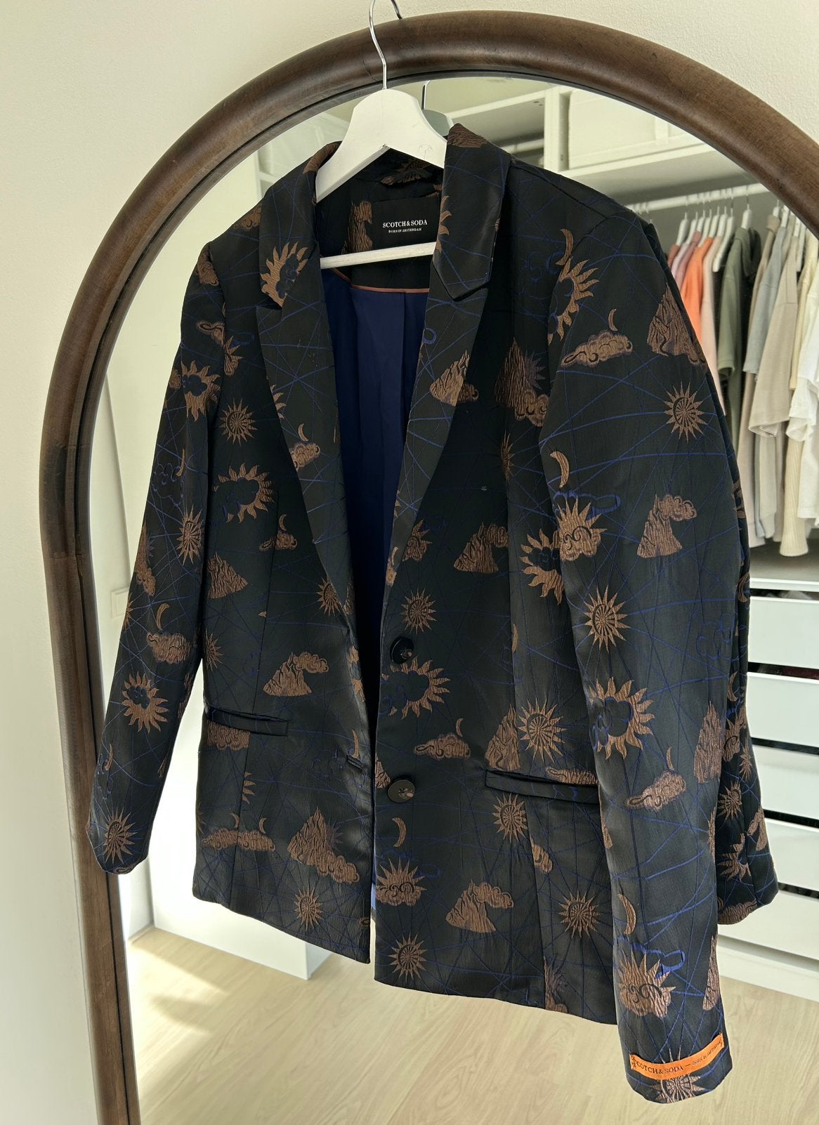 Scotch & Soda single-breasted jacquard blazer maat L, Blauw, Maat 42/44 (L), Ophalen of Verzenden, Zo goed als nieuw