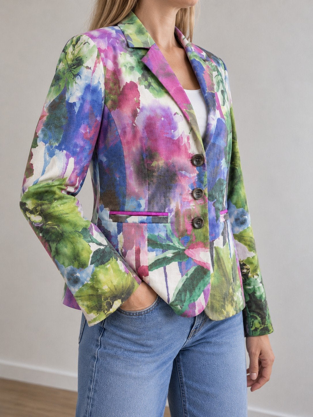 Witteveen Bloemenprint Stretch Blazer L/42 Gloednieuw WP139, Kleding | Dames, Witteveen, Ophalen of Verzenden, Nieuw, Maat 42/44 (L)