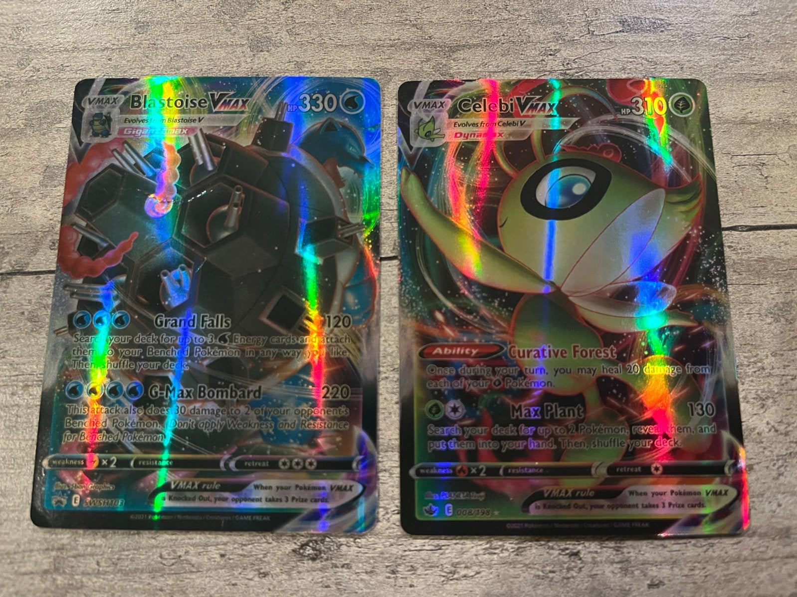 Pokémon VMAX Kaarten: Blastoise & Celebi, Ophalen of Verzenden, Zo goed als nieuw, Meerdere kaarten, Foil