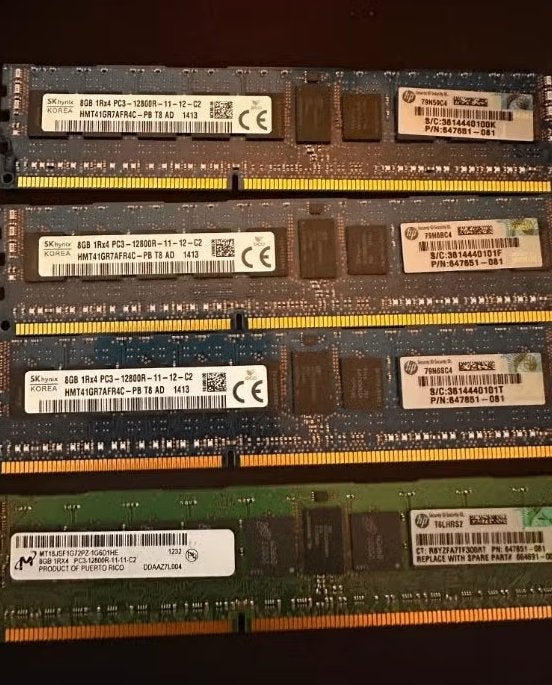 8x HPE SmartMemory 8GB DDR3 ECC 647651-081, Gebruikt, Server, 8 GB, DDR3