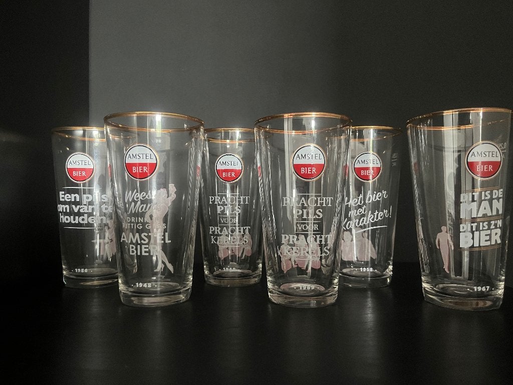 Amstel glazen 6x 250 ml, Verzamelen, Ophalen, Zo goed als nieuw, Bierglas
