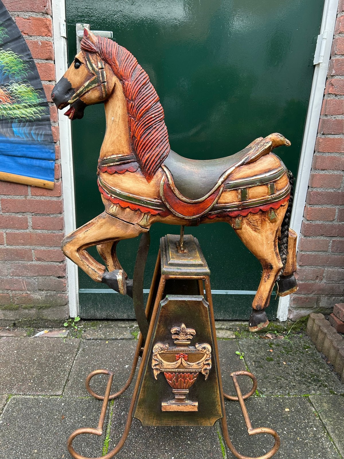 Antiek houten hobbelpaard op standaard, Antiek en Kunst, Ophalen
