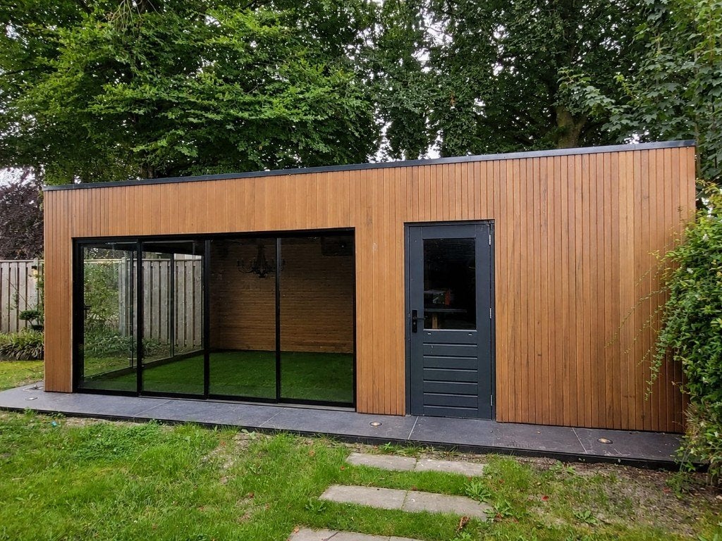 Luxe moderne overkapping / tuinkamer met glazen schuifwanden, Ophalen, Zo goed als nieuw, Veranda