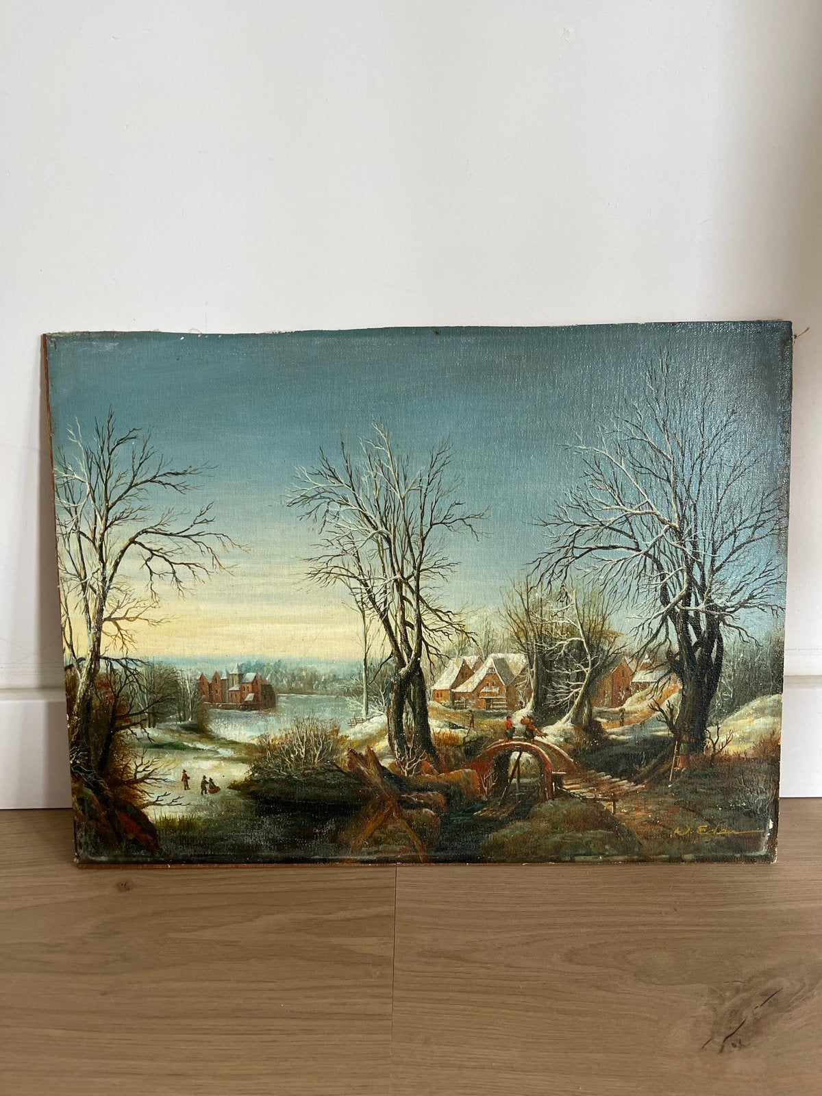 Olieverf op paneel, gesigneerd W. Eden - Winters Landschap, Paneel, Ophalen of Verzenden, Gesigneerd, Landschap