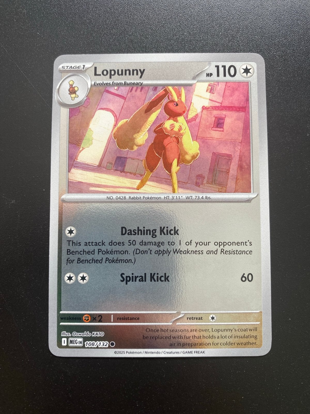 Lopunny 108/132 Reverse Holo Pokémon Mega Evolution, Ophalen of Verzenden, Zo goed als nieuw, Losse kaart, Foil
