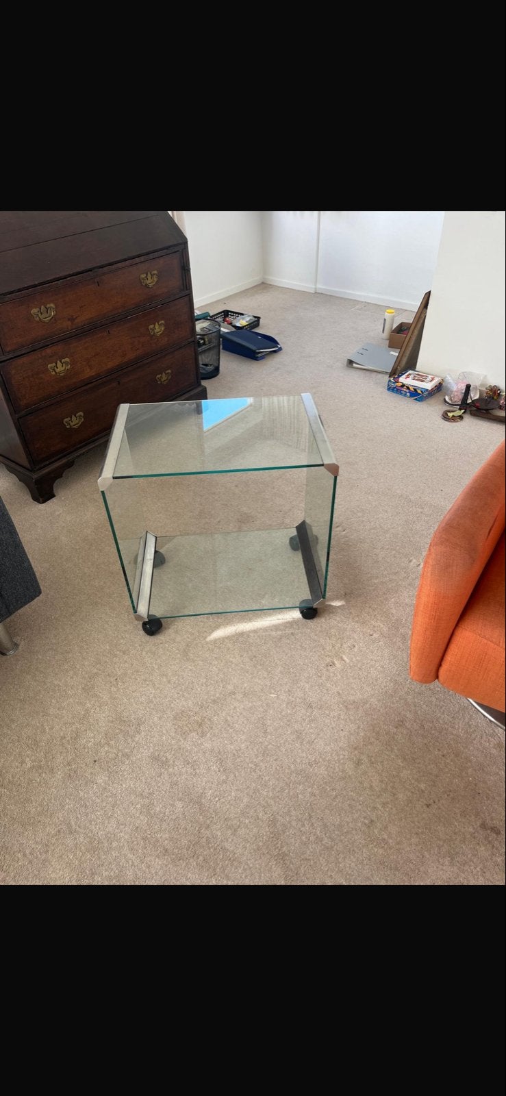 Glazen bijzettafel op wieltjes - Modern en functioneel, Ophalen, Minder dan 45 cm, Minder dan 55 cm, Gebruikt