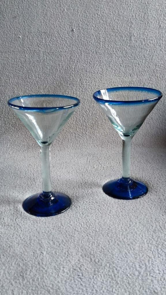 Vintage Mexicaanse martini glazen - blauw - handgeblazen, Antiek en Kunst, Ophalen of Verzenden