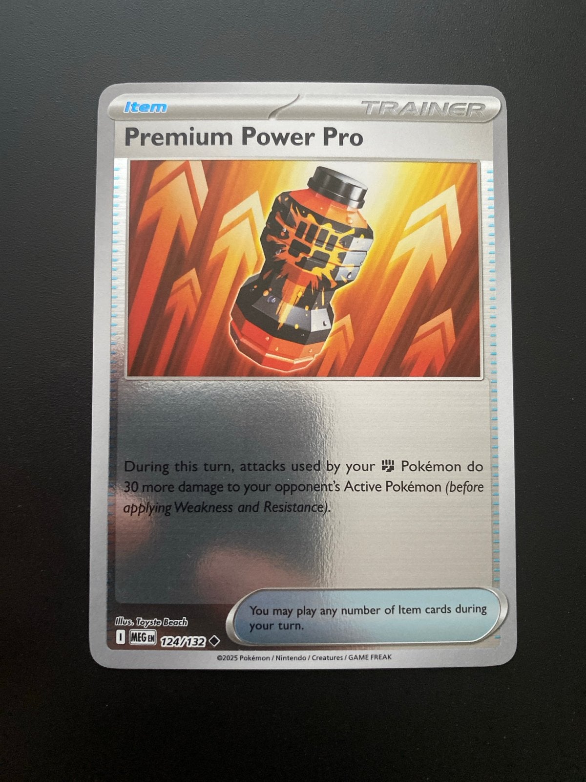 Premium Power Pro 124/132 Reverse Holo Mega Evolution, Ophalen of Verzenden, Zo goed als nieuw, Losse kaart, Foil