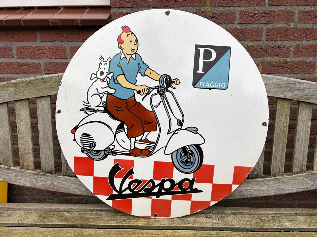 Kuifje, Bobbie, Vespa, Piagio. Reclamebord, Ophalen of Verzenden, Gebruikt, Reclamebord