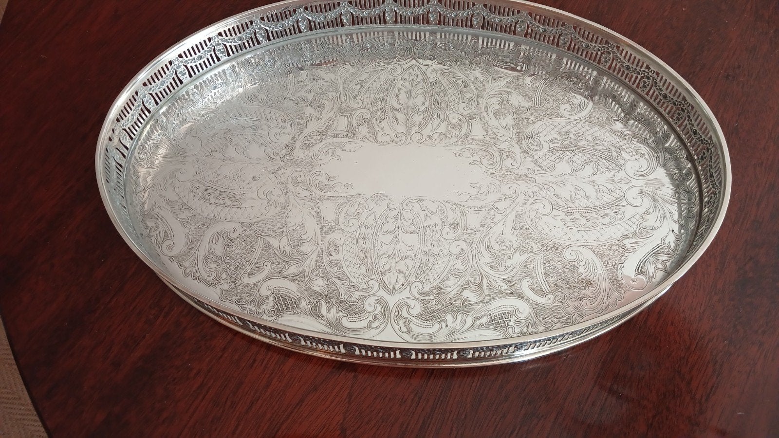 Antiek verzilverd dienblad, ovaal, Made in Sheffield England, Ophalen of Verzenden