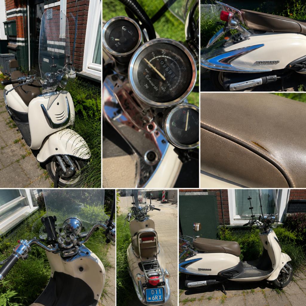 Edwards Retro Benzine Scooter - Vespa Look, Lage KM, Fietsen en Brommers, Brommeronderdelen | Snorfietsen, Gebruikt, Overige merken