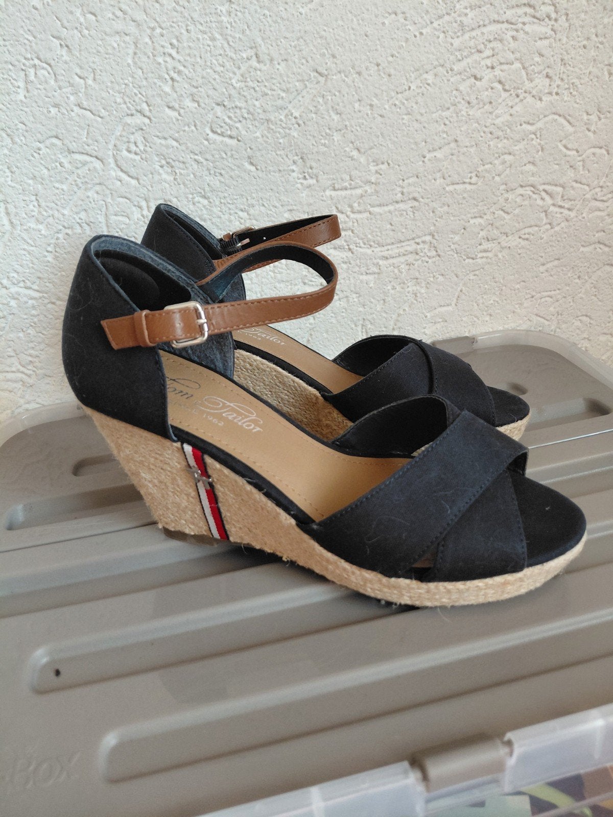 Tom Tailor sleehak sandalen - Maat 40, Blauw, Zo goed als nieuw, Sandalen of Muiltjes, Tom Tailor