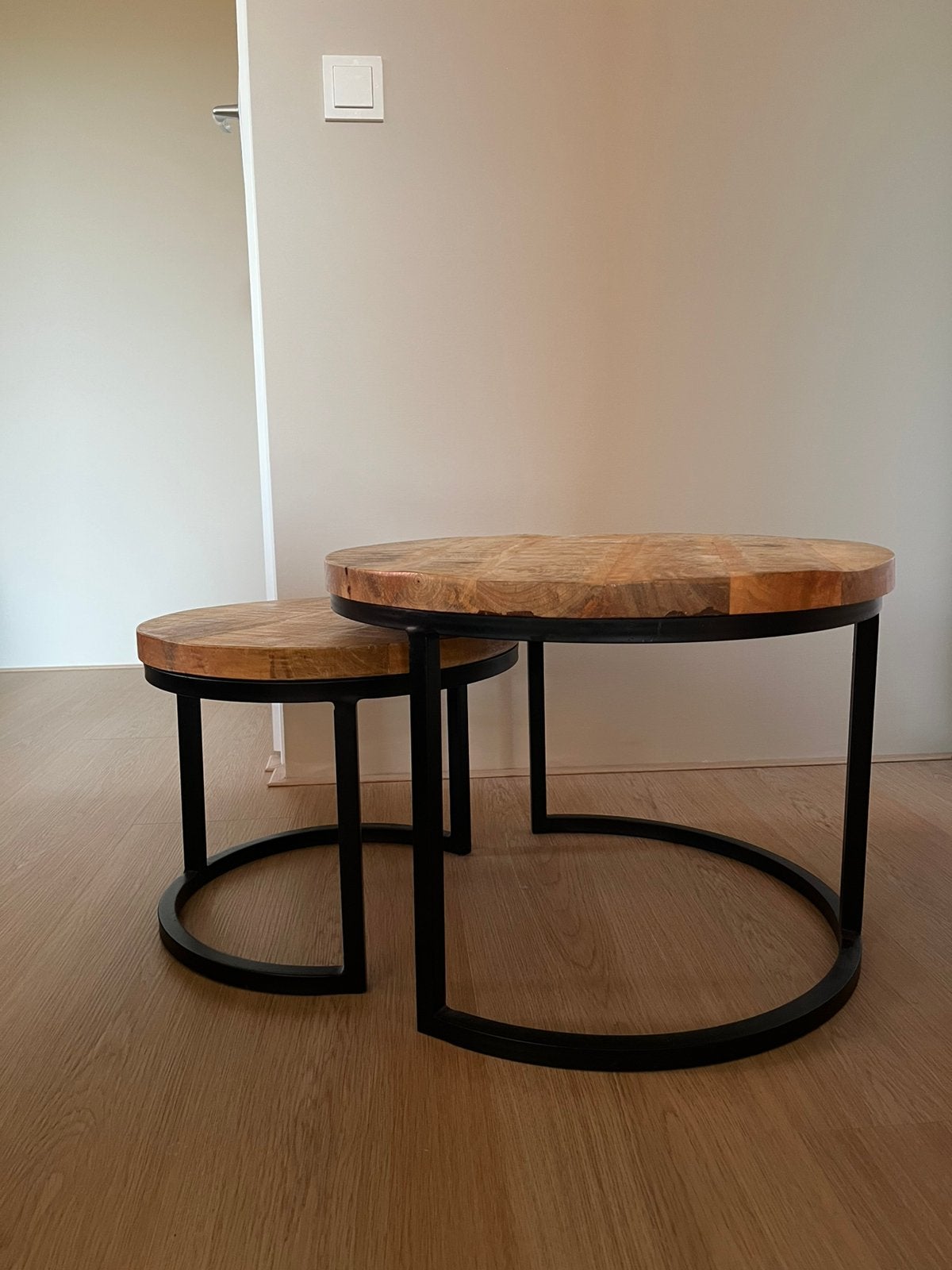Salontafels set mangohout, Ophalen, Zo goed als nieuw, Rond, 50 tot 100 cm