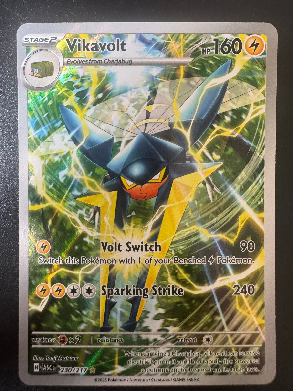 Vikavolt 230/217 - Pokémon Kaart - Obsidian Flames, Ophalen of Verzenden, Zo goed als nieuw, Losse kaart, Foil