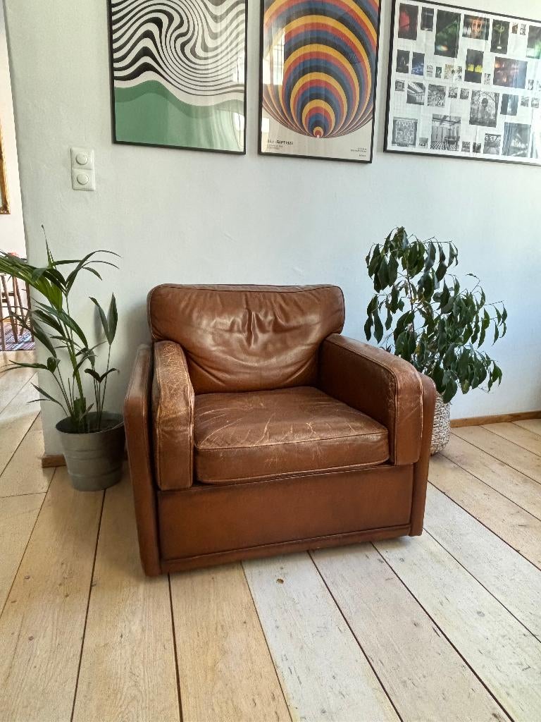 Leather Fauteuil Cognac, Huis en Inrichting, Fauteuils, Ophalen, Gebruikt, 75 tot 100 cm, Leer