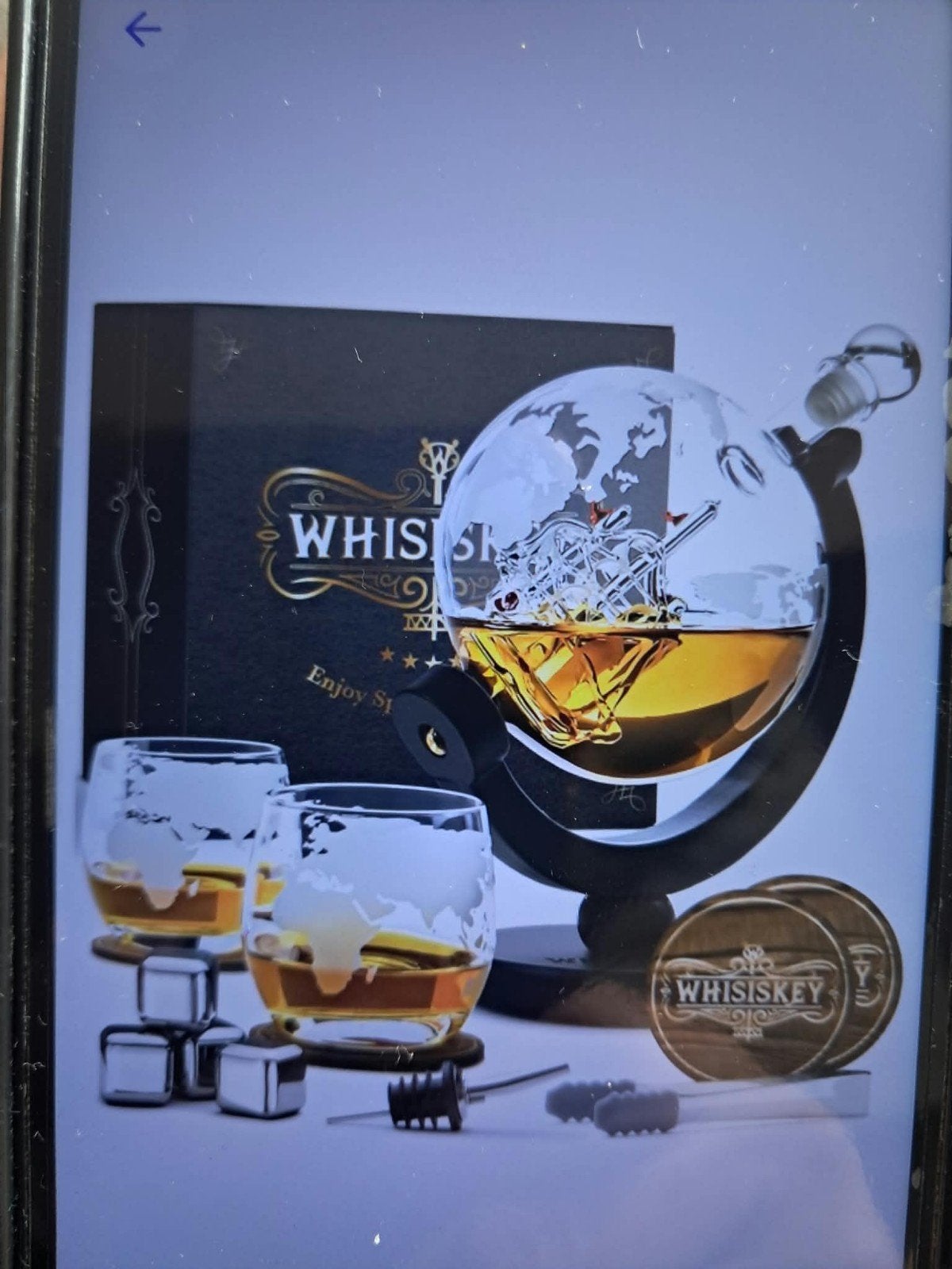 Whiskey karaf set - Wereldbol - Luxe Whiskey Karaf Set, Ophalen, Nieuw, Glas