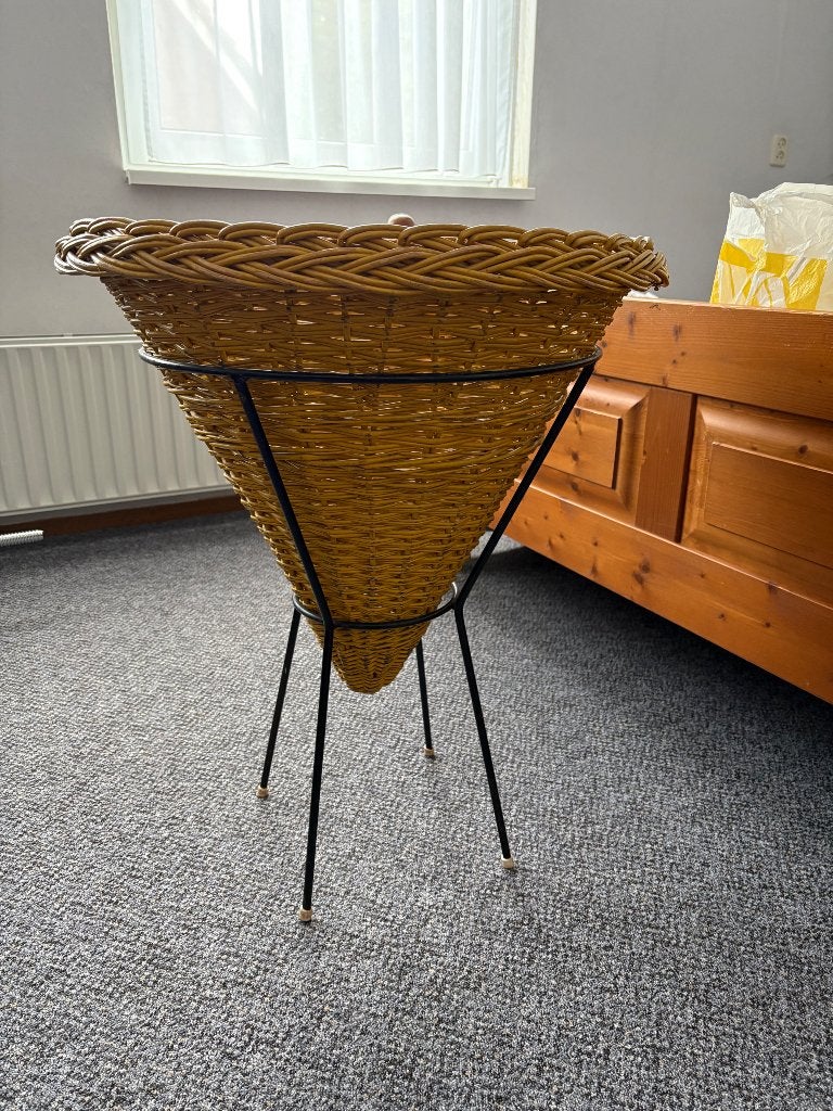 Vintage Kegelvormige rieten puntmand, Ophalen, Huis en Inrichting