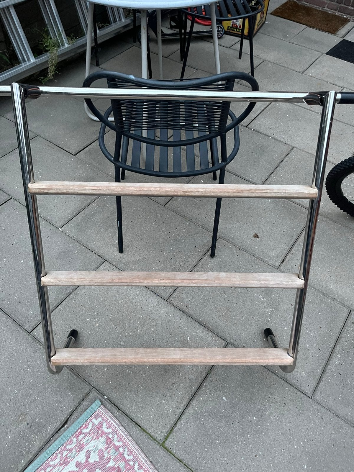 RVS zwemtrap met houten treden - 83 cm, Ophalen of Verzenden, Gebruikt, Overige typen