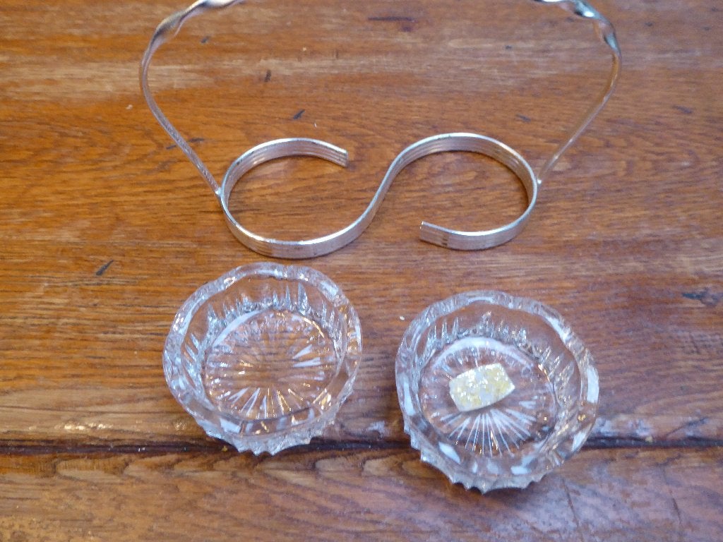Vintage peper en zout setje, kristal en metaal (2), Antiek en Kunst, Ophalen of Verzenden
