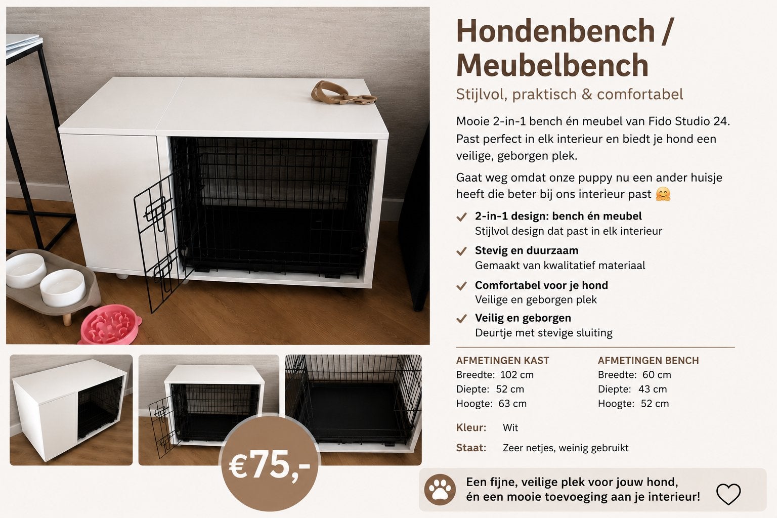 Hondenbench / Meubelbench – Fido Studio 24 | €75, Ophalen, Zo goed als nieuw
