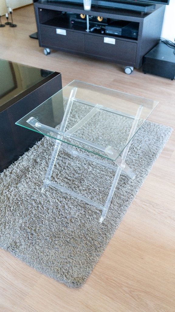 Transparante bijzettafel / glazen tafeltje | 50x50 cm, Minder dan 55 cm, Gebruikt, Vierkant, Glas