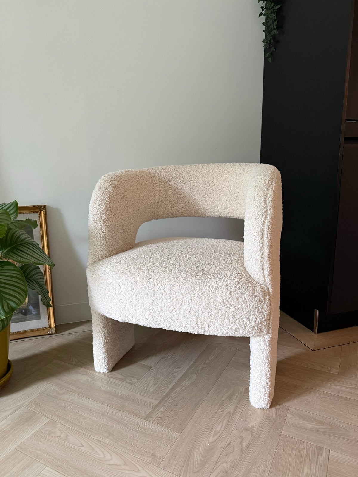 Fauteuil bouclé zo goed als nieuw!, Ophalen, Zo goed als nieuw, 75 tot 100 cm, Stof