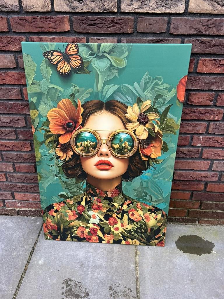Canvas vrouw / bril afhaal €10,-, Ophalen, Zo goed als nieuw, Schilderij, 75 cm of meer