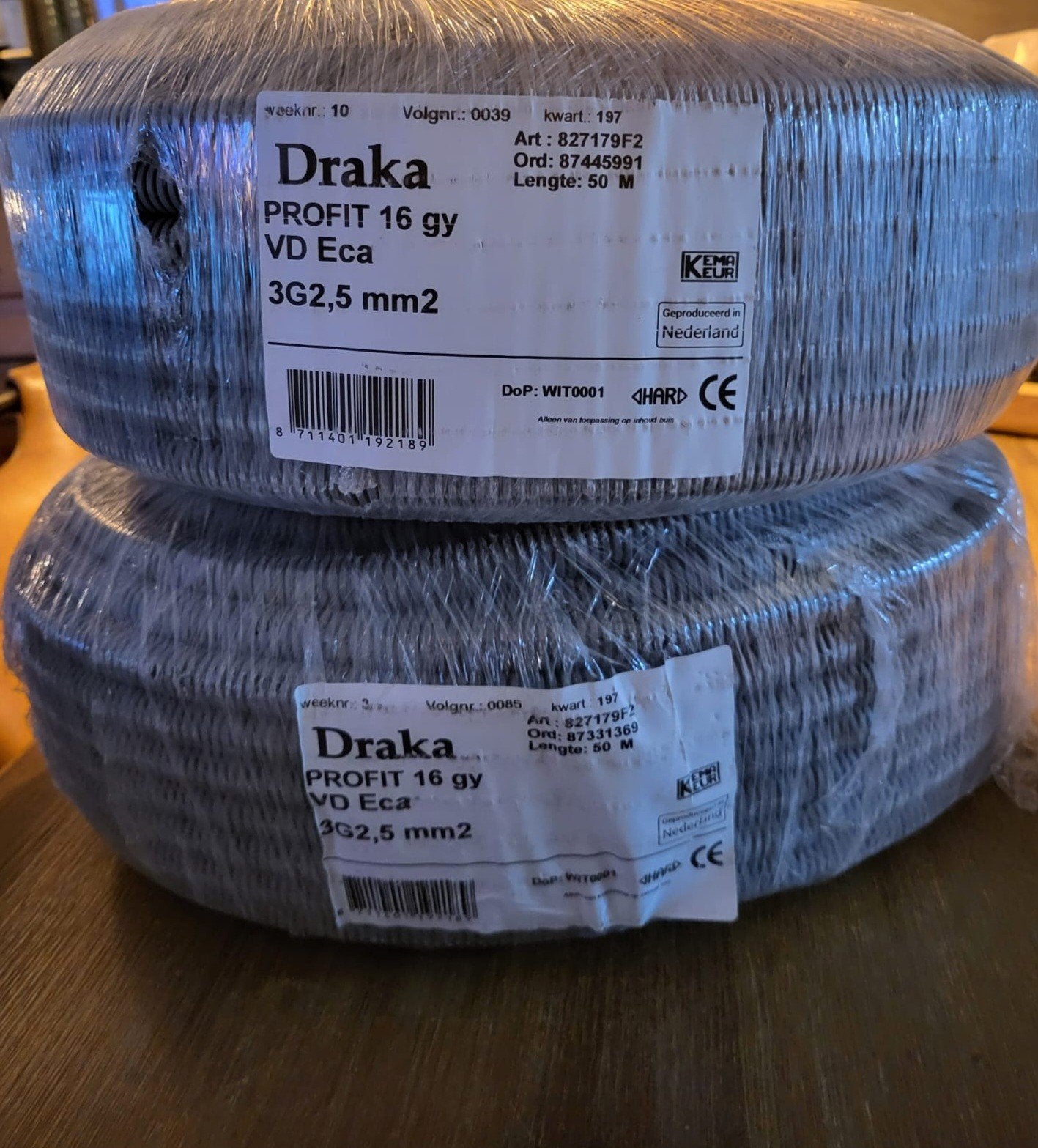 Draka profit 16 gy vd Eca 3x2.5 ...2x 50 meter, Ophalen, Nieuw, Kabel of Snoer