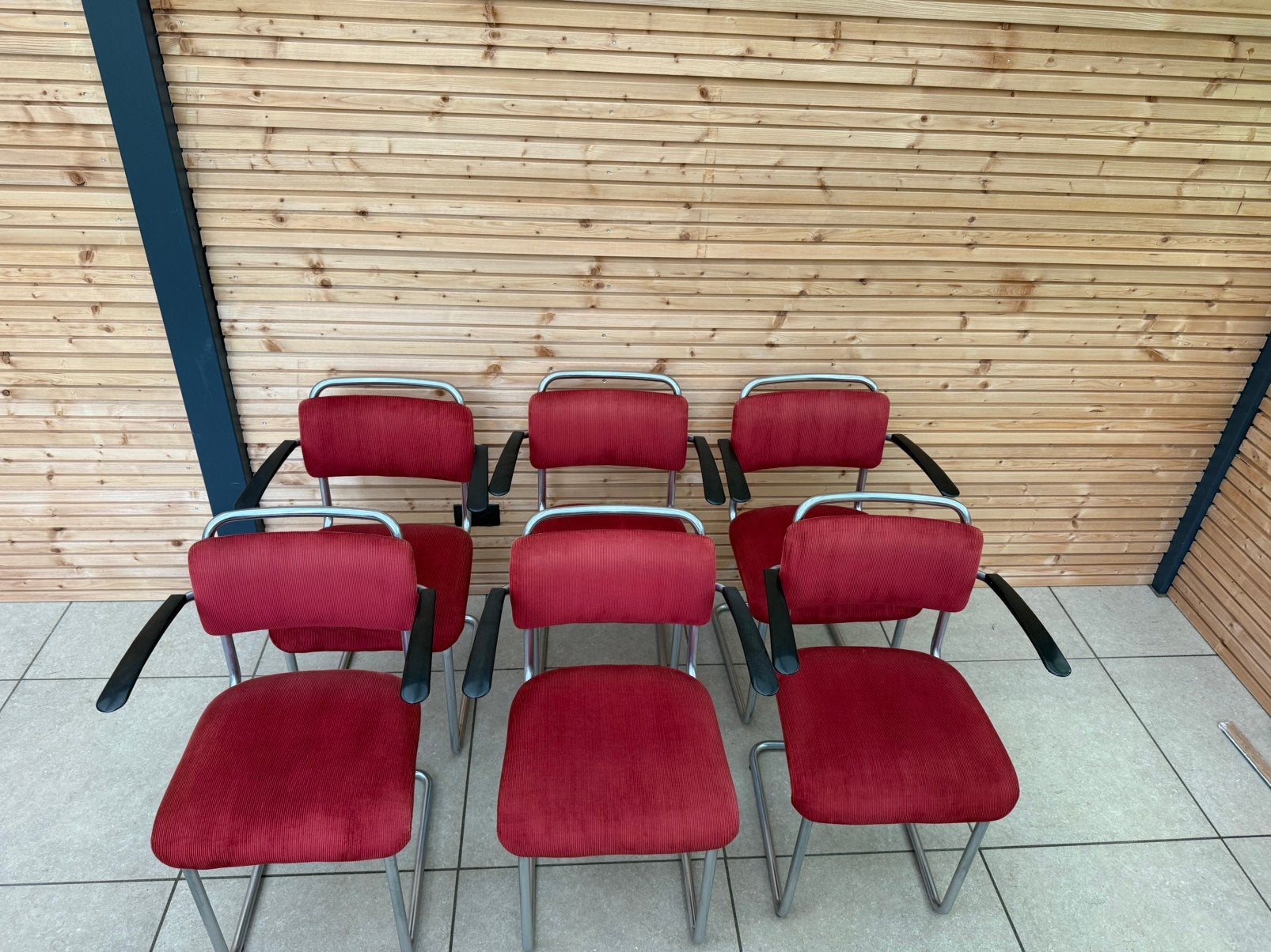 Gispen 201 stoelen rood, set van 6, origineel jaren 50, Ophalen