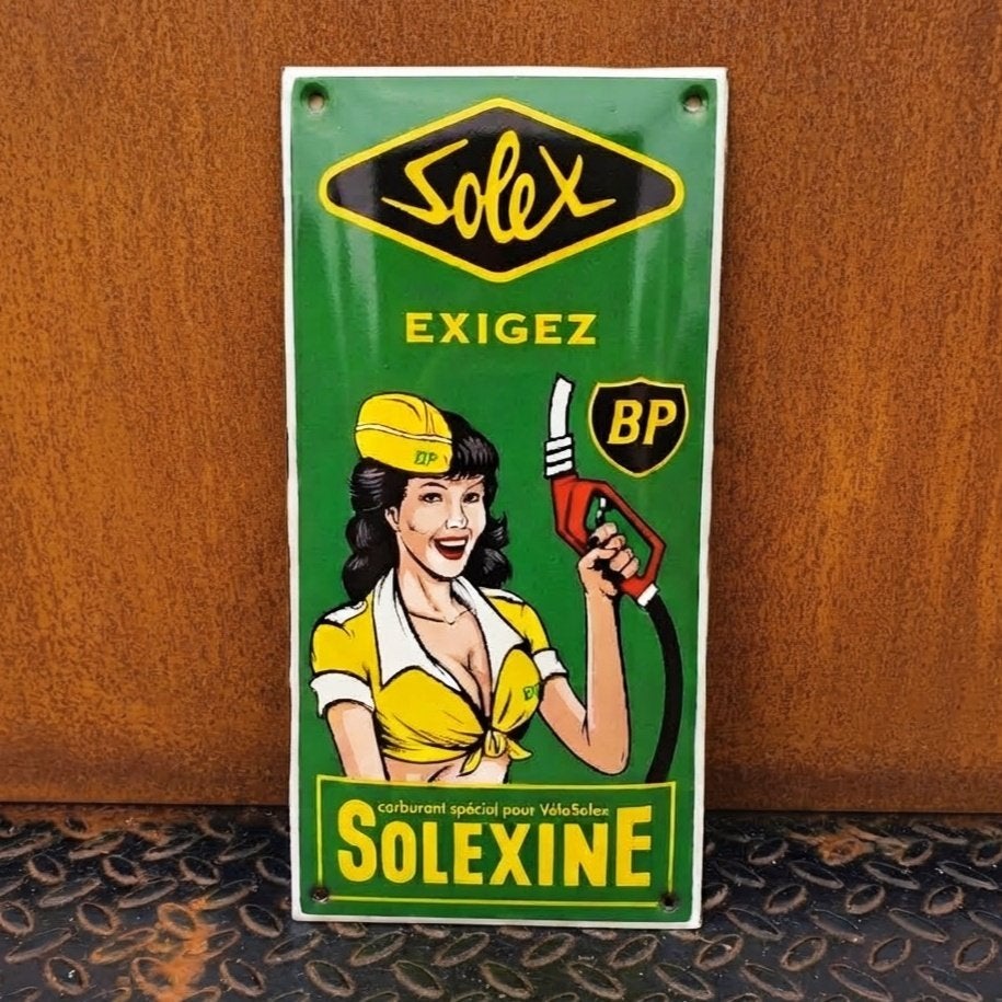 Emaille Reclamebord SOLEXINE BP Olie Benzine Gas Vintage Oud, Verzenden, Gebruikt, Reclamebord