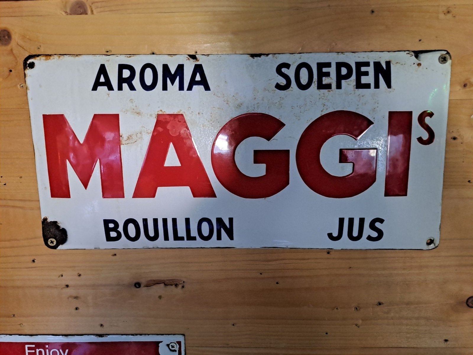 Oud bol emaille bord Maggi, Verzamelen, Merken en Reclamevoorwerpen, Ophalen of Verzenden, Gebruikt, Reclamebord