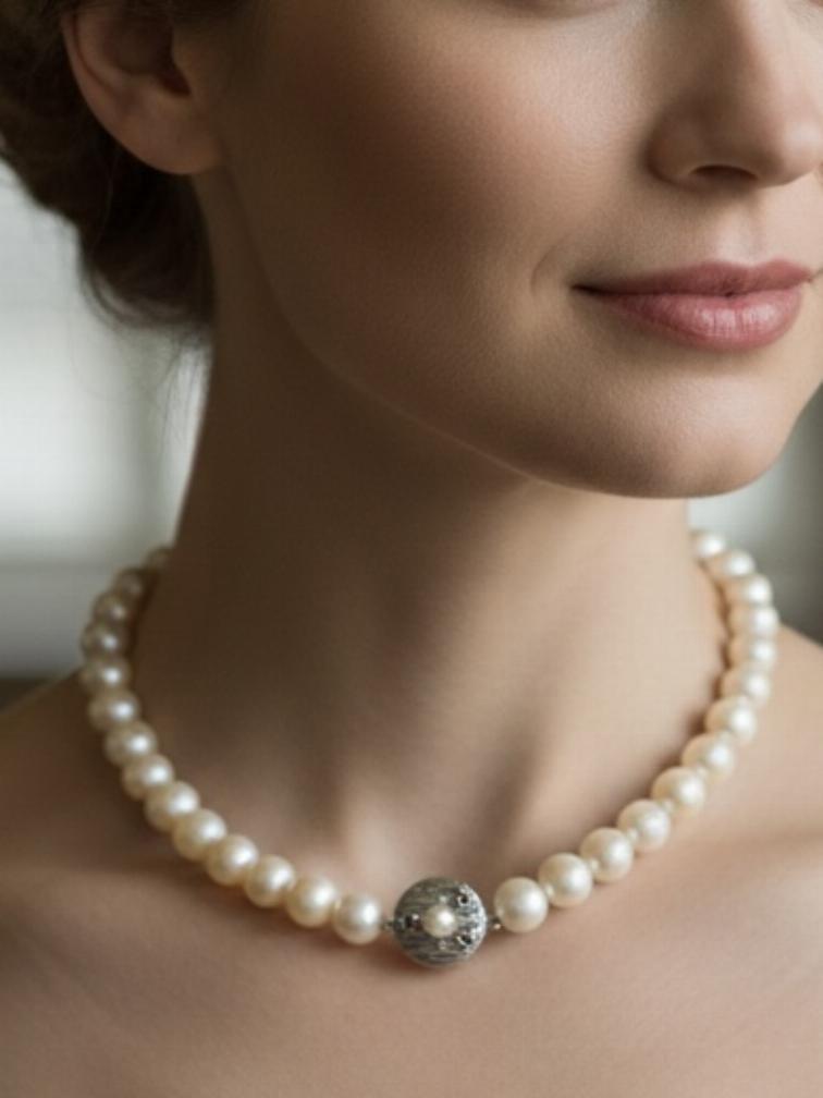 Antiek parelsnoer met zilver slot met echte robijnen, Sieraden, Tassen en Uiterlijk, Antieke sieraden, Ophalen of Verzenden, Zilver