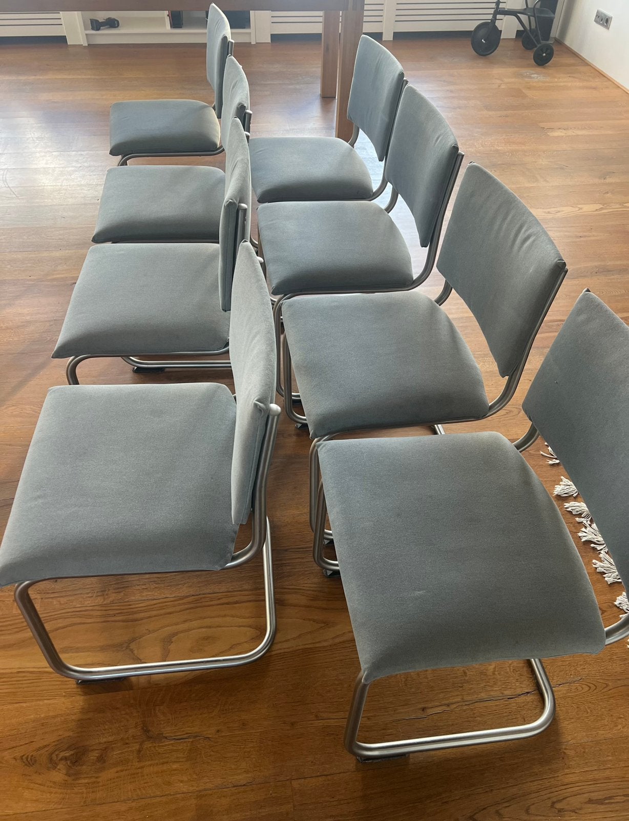 Stoelen / 8 stuks / lijkt op gispen model / licht blauw, Ophalen, Gebruikt, Blauw, Metaal