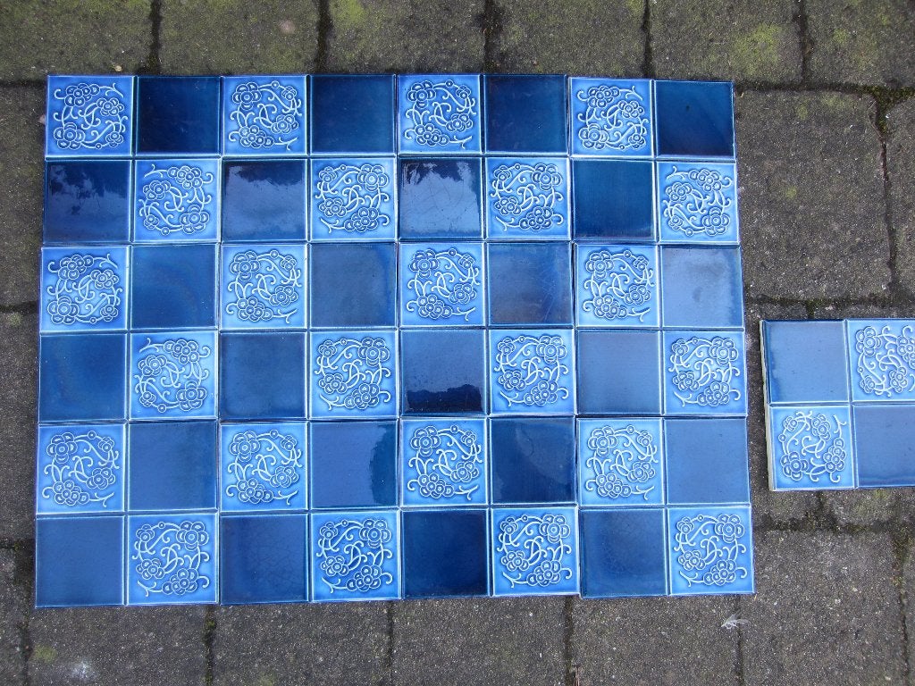 250 stuks Prachtige art nouveau wandtegels twee tinten blauw, Antiek en Kunst, Ophalen