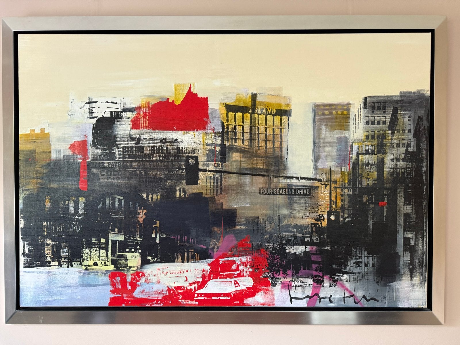 Georg Heidweiller - Krachtig en karakteristiek stadsgezicht, Acrylverf, Ophalen of Verzenden, Gesigneerd, Overige materialen
